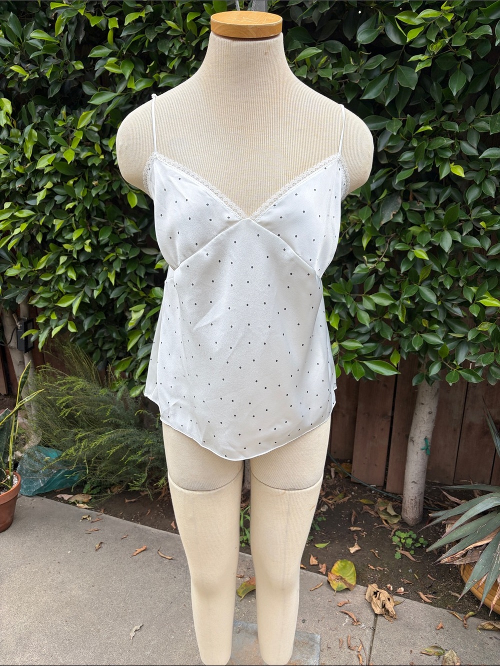 Vince White Polka Dot Silk Cami Top XL